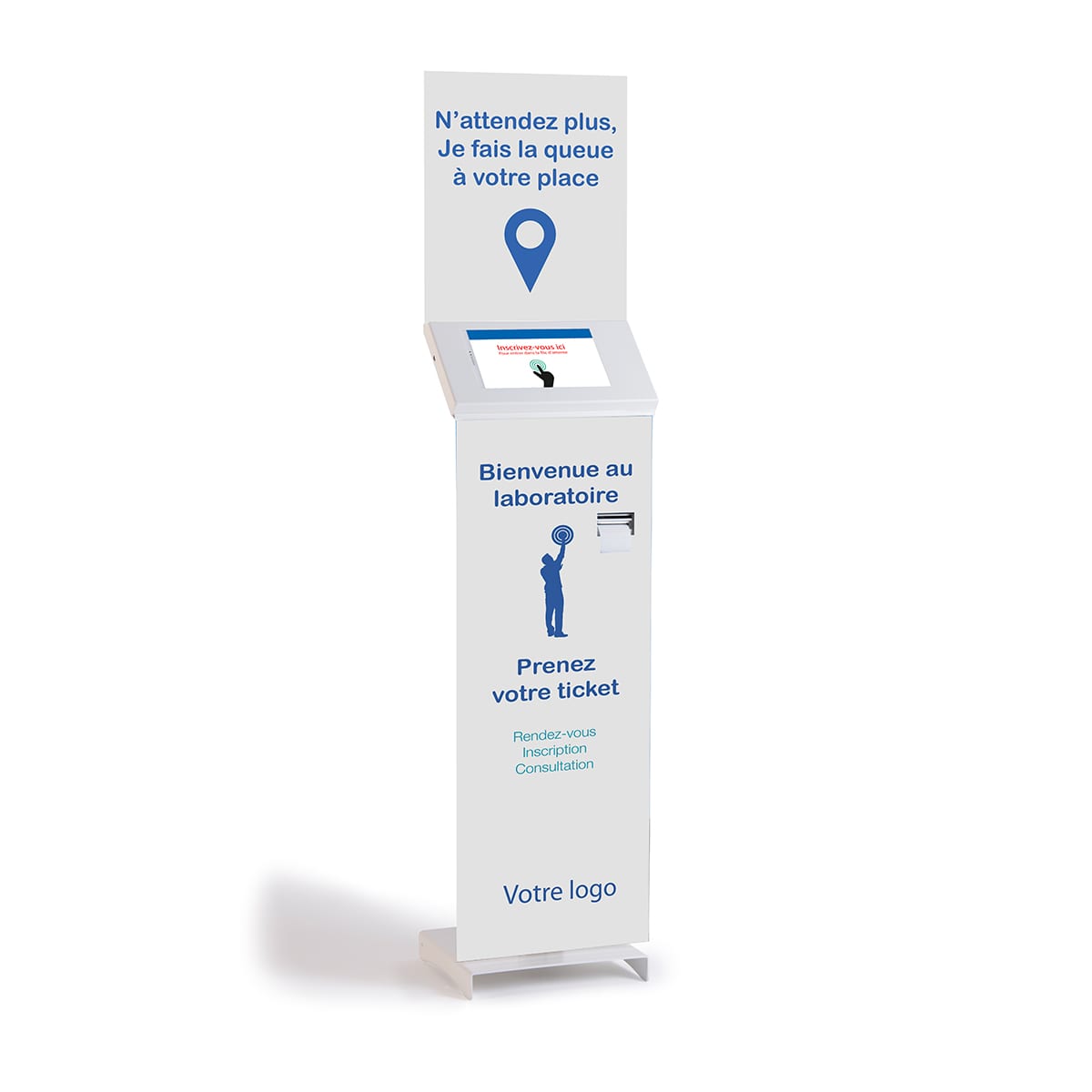 borne-interactive-sur-pied-lutab-imprimante-tickets Borne interactive sur pied imprimante ticket avec visuel haut